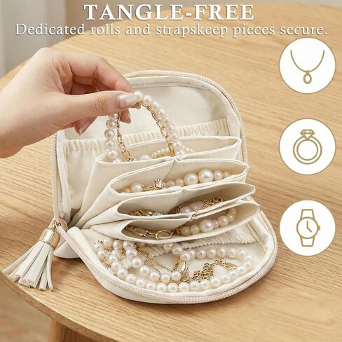 حقيبة مجوهرات سفر صغيرة مثالية على شكل بجعة، هدايا عيد الحب للنساء، حقائب مجوهرات محمولة ذات سعة كبيرة مع سحاب، حقيبة تخزين لتنظيم المجوهرات باللون البيج المخملي لحلقات السوار in Kuwait