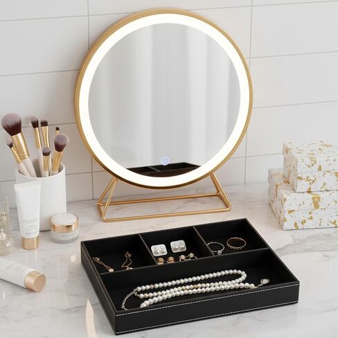 2 علبة من الجلد للرجال - منظم منضدة ومنضدة من جلد البولي يوريثان الفاخر، صينية تخزين قابلة للتكديس للمفاتيح، المحفظة، الساعة، الهاتف، المجوهرات باللون الأسود والبني in Kuwait