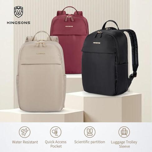Kingsons Slim Travel Backpack With Luggage Strap,Black Business Backpack, Waterproof Nylon Commuter Bag for Work & Travel,Hiking, Red，Khaki (KS25002-Red-US-1) in Saudi Arabia
