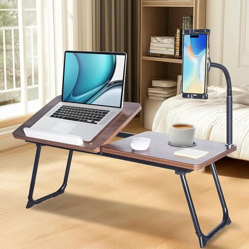 مكتب كمبيوتر محمول في السرير، طاولة مكتب من الخيزران قابلة للتعديل مع حامل كمبيوتر لوحي معقوفة للكمبيوتر المحمول والكمبيوتر اللوحي والهاتف وقراءة الكتب in Kuwait