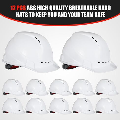 Xuhal 12 Pieces 4 Point Suspension Hard Hat Bulk Safety Helmets with Vents and Cotton Brow Pad ABS Construction Hardhats for Safety Adjustable Ratchet Hard Hats for Work Head Protection in Saudi Arabia