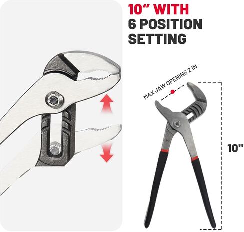 BLACK CANYON Groove Joint Plier 10in, V-Jaw&Teeth Tongue and Groove Plier with 6 Jaw Positions, 50 Cr-V Steel, Self-Locking, Ergonomic Handle for Automotive Repairs, Nuts, Bolts, Plumbing, Gripping in Saudi Arabia