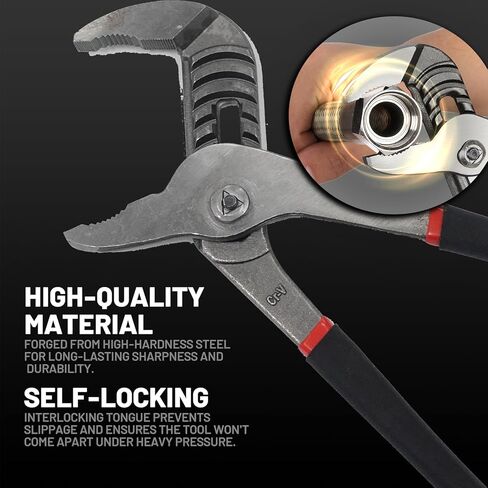 BLACK CANYON Groove Joint Plier 10in, V-Jaw&Teeth Tongue and Groove Plier with 6 Jaw Positions, 50 Cr-V Steel, Self-Locking, Ergonomic Handle for Automotive Repairs, Nuts, Bolts, Plumbing, Gripping in Saudi Arabia