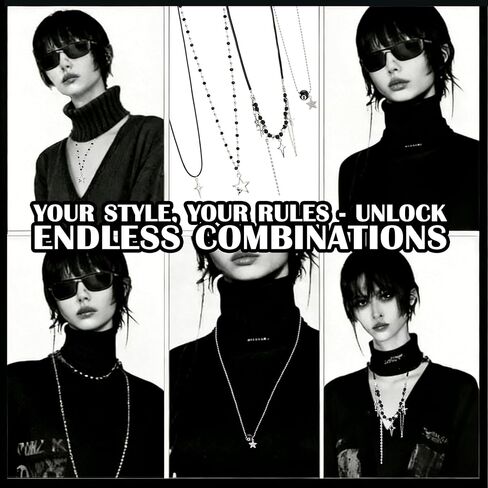 6PCS Y2K Gothic Necklace Set - Grunge Emo Jewelry for Women, Vintage Silvery Emo Alt Accessories Set, Goth Star Necklace for Y2K Aesthetic, Grunge Alternative Necklaces Pack for Women in Kuwait