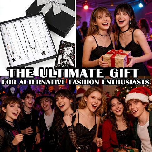 6PCS Y2K Gothic Necklace Set - Grunge Emo Jewelry for Women, Vintage Silvery Emo Alt Accessories Set, Goth Star Necklace for Y2K Aesthetic, Grunge Alternative Necklaces Pack for Women in Kuwait