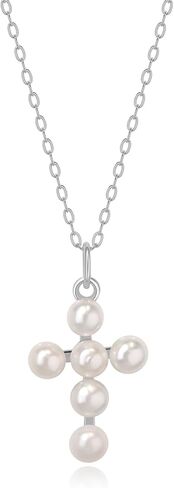 Wicary اللؤلؤ الصليب قلادة للنساء الاسترليني الفضة المياه العذبة اللؤلؤ قلادة القلائد مجوهرات المسيحية للنساء معنى الهدايا لوصيفه الشرف الزفاف الذكرى in Kuwait