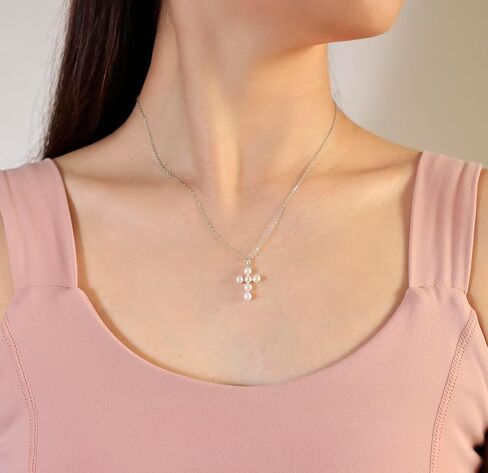 Wicary اللؤلؤ الصليب قلادة للنساء الاسترليني الفضة المياه العذبة اللؤلؤ قلادة القلائد مجوهرات المسيحية للنساء معنى الهدايا لوصيفه الشرف الزفاف الذكرى in Kuwait