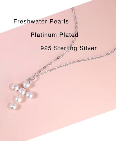 Wicary اللؤلؤ الصليب قلادة للنساء الاسترليني الفضة المياه العذبة اللؤلؤ قلادة القلائد مجوهرات المسيحية للنساء معنى الهدايا لوصيفه الشرف الزفاف الذكرى in Kuwait