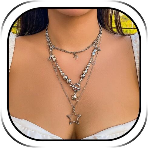 Long tiantian Star Necklace for Women Dainty Gold Necklace Gold Plated Star Choker Necklace Moon Star Jewelry Necklace Aesthetic Christmas Stocking Stuffers Birthday Gifts in Kuwait