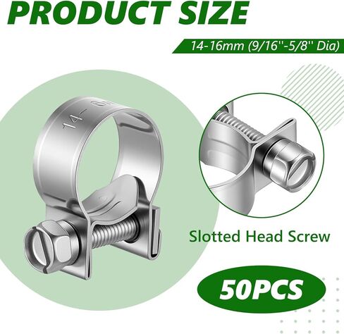 50 Pcs 3/8" 304 Stainless Steel Fuel Injection Hose Clamps, Adjustable 14-16mm (9/16"-5/8") Pipe Clips for Automotive Fuel System, Agriculture Machinery, Plumbing Water Pipe in Kuwait