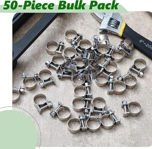 50 Pcs 3/8" 304 Stainless Steel Fuel Injection Hose Clamps, Adjustable 14-16mm (9/16"-5/8") Pipe Clips for Automotive Fuel System, Agriculture Machinery, Plumbing Water Pipe in Kuwait