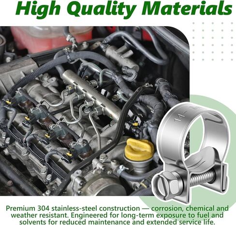 50 Pcs 3/8" 304 Stainless Steel Fuel Injection Hose Clamps, Adjustable 14-16mm (9/16"-5/8") Pipe Clips for Automotive Fuel System, Agriculture Machinery, Plumbing Water Pipe in Kuwait
