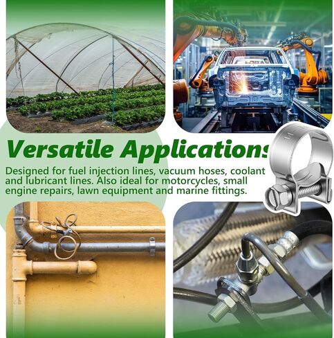 50 Pcs 3/8" 304 Stainless Steel Fuel Injection Hose Clamps, Adjustable 14-16mm (9/16"-5/8") Pipe Clips for Automotive Fuel System, Agriculture Machinery, Plumbing Water Pipe in Kuwait