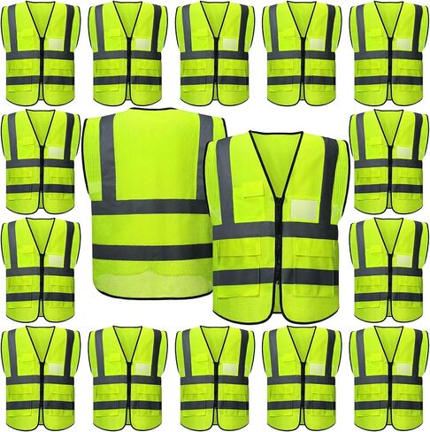 Newcotte 40 Pack High Visibility Safety Vests with Pockets and Zipper Mesh Reflective Vest for Men Women Neon Working Vest in Kuwait