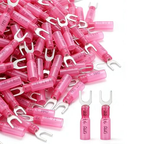 100 قطعة من موصلات الشوكة المنكمشة بالحرارة، مجموعة موصلات الأسلاك المجرفة من النوع U #10، مجرفة شوكة معزولة، محطة الانكماش الحراري للمركبات المائية والإلكترونيات والسيارات - أصفر AWG 12-10 in Kuwait