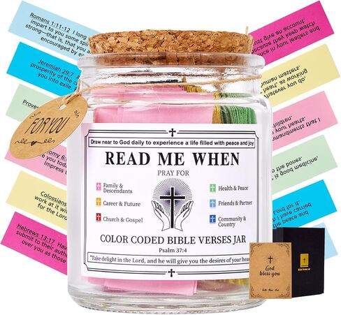 Bible Verse Jar,5 Pcs Christian Gifts Set For Women and Men,Read Me When Prayer Jar,Hope Jar,Scripture Jar,Religious Gift with 90 Mini Verses,2 Cross Bracelets，1 Metal Bookmark in Saudi Arabia