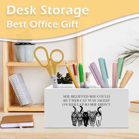 Funny Cat Pen Pencil Holder, Cat Mom Lady Lover Gifts, Cats Desk Accessories, She Believed She Could Kitty Wooden Pen Pencil Organizer for Home Office Desk Decor in Kuwait