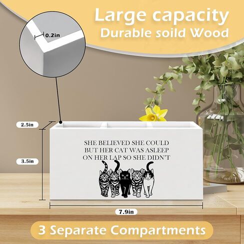 Funny Cat Pen Pencil Holder, Cat Mom Lady Lover Gifts, Cats Desk Accessories, She Believed She Could Kitty Wooden Pen Pencil Organizer for Home Office Desk Decor in Kuwait