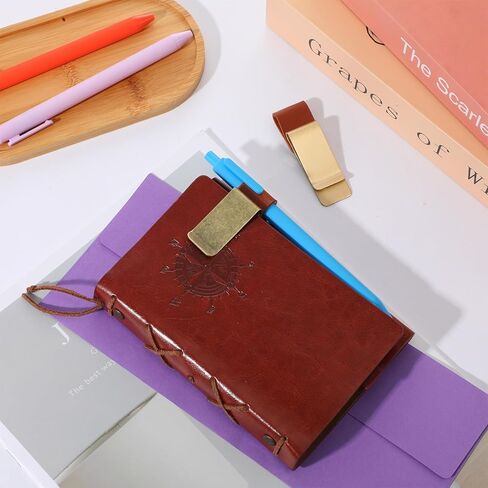 2PCS Notebook Pen Holder, Pen Holder for Notebooks, Journals, Planners, Brown Copper PU Leather Pens Clip Holders, Fits Most Pens Sizes in Kuwait