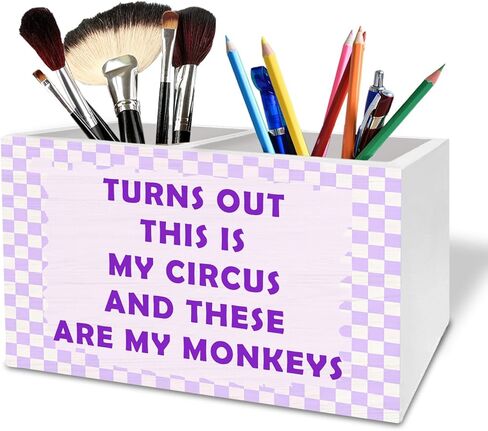 Deep Green Funny Pen Holder for Desk, Turns Out These Are My Monkeys And This Is My Circus Wooden Box Sign Desk Decor for Home Office Decoration, Humorous Pencil Organizer in Kuwait