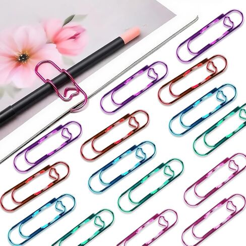 20PCS 2.75'' Colorful Heart Pen Clips and Holders, Metal Pen Clips, Paper Clip Pen Holders for Journal, Planner, Office School Supplies(Blue, Pink, Purple, Green, Red) in Kuwait