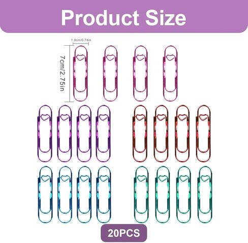 20PCS 2.75'' Colorful Heart Pen Clips and Holders, Metal Pen Clips, Paper Clip Pen Holders for Journal, Planner, Office School Supplies(Blue, Pink, Purple, Green, Red) in Kuwait