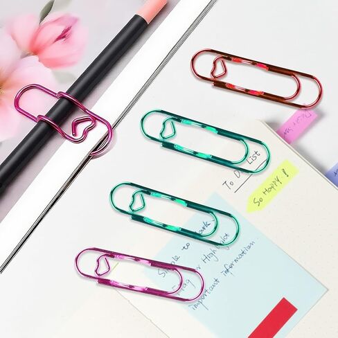 20PCS 2.75'' Colorful Heart Pen Clips and Holders, Metal Pen Clips, Paper Clip Pen Holders for Journal, Planner, Office School Supplies(Blue, Pink, Purple, Green, Red) in Kuwait