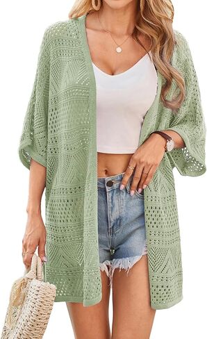 GRACE KARIN Womens Summer Crochet Cardigan Sweaters Lightweight Short Sleeve Knit Oversized Boho Kimono Cardigans in Saudi Arabia