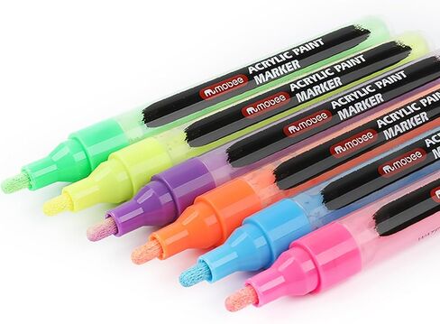 Neon Acrylic Paint Markers, 6 Bright Colors, 3mm Medium Tip, High Opacity Acrylic Paint Pens, Non Toxic, Smooth Ink Flow for Rock Painting, Wood, Glass, Fabric, Canvas, Metal, DIY Art Crafts in Kuwait