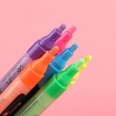 Neon Acrylic Paint Markers, 6 Bright Colors, 3mm Medium Tip, High Opacity Acrylic Paint Pens, Non Toxic, Smooth Ink Flow for Rock Painting, Wood, Glass, Fabric, Canvas, Metal, DIY Art Crafts in Kuwait