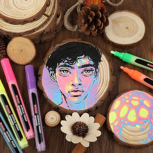 Neon Acrylic Paint Markers, 6 Bright Colors, 3mm Medium Tip, High Opacity Acrylic Paint Pens, Non Toxic, Smooth Ink Flow for Rock Painting, Wood, Glass, Fabric, Canvas, Metal, DIY Art Crafts in Kuwait