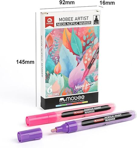 Neon Acrylic Paint Markers, 6 Bright Colors, 3mm Medium Tip, High Opacity Acrylic Paint Pens, Non Toxic, Smooth Ink Flow for Rock Painting, Wood, Glass, Fabric, Canvas, Metal, DIY Art Crafts in Kuwait