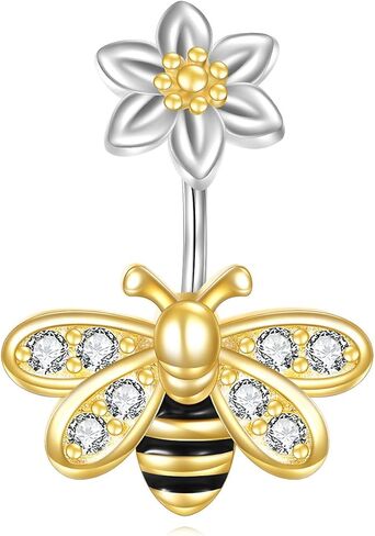 CRMAD Sterling Silver Daisy Bee Belly Button Rings Flower Piercing Jewelry for Women Hypoallergenic (bee) in Saudi Arabia