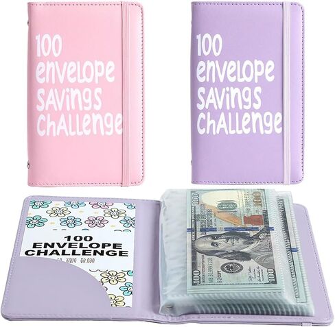 قطعتان من 100 ظرف لتحدي توفير المال، مجلد تحدي التوفير التحفيزي، منظم نقدي متين مع اقتباسات ملهمة، كتاب تحديات التوفير للتخطيط وتوفير 5,050 دولارًا (أسود + أزرق) in Kuwait