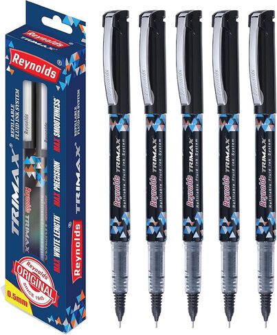 أقلام جل سائلة تريماكس 0.5 مم من رينولدز - عبوة من 5 أحبار سوداء (سفينة من الهند) in Kuwait