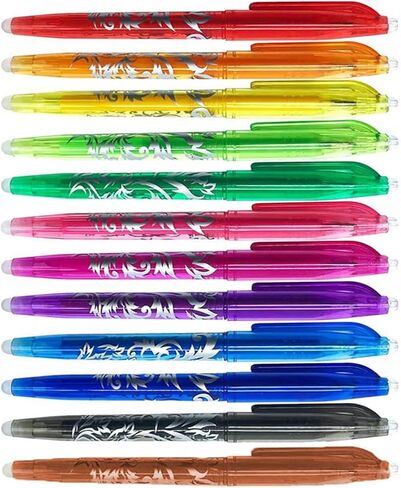 12 قلم حبر جاف قابل للمسح بألوان متنوعة، رأس رفيع 0.5 مم، أقلام حبر قابلة للمسح ناعمة وقابلة لإعادة الملء للفصل الدراسي والمكتب والكتابة اليومية in Kuwait