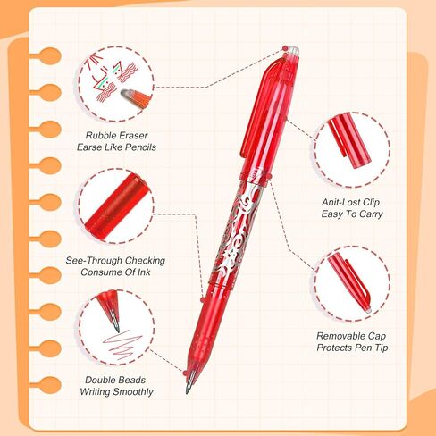 12 قلم حبر جاف قابل للمسح بألوان متنوعة، رأس رفيع 0.5 مم، أقلام حبر قابلة للمسح ناعمة وقابلة لإعادة الملء للفصل الدراسي والمكتب والكتابة اليومية in Kuwait
