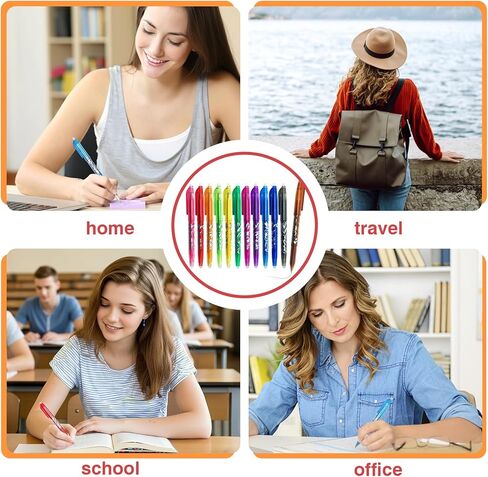 12 قلم حبر جاف قابل للمسح بألوان متنوعة، رأس رفيع 0.5 مم، أقلام حبر قابلة للمسح ناعمة وقابلة لإعادة الملء للفصل الدراسي والمكتب والكتابة اليومية in Kuwait