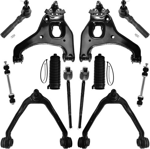 طقم تعليق 12 قطعة لسيارة RWD Chevy Silverado 1500 GMC Sierra 1500 1999-2006، أذرع التحكم الأمامية العلوية والسفلية وروابط شريط التأرجح الداخلية والخارجية وينتهي قضيب التعادل مع الأحذية in Kuwait