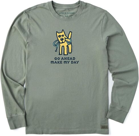 Life is Good Men's Go Ahead Make My Day Long Sleeve Crusher Tee, Moss Green in Saudi Arabia