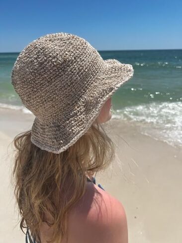 قبعة شمس من الكروشيه من Boho Hemp ذات حافة سلكية - قبعة شاطئ صيفية مصنوعة يدويًا وصديقة للبيئة بحافة واسعة - قبعة مهرجان خفيفة الوزن وقابلة للتعبئة ومسامية للنساء طبيعية in Kuwait
