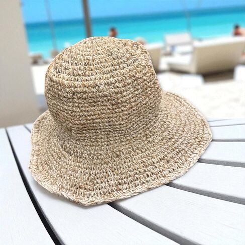قبعة شمس من الكروشيه من Boho Hemp ذات حافة سلكية - قبعة شاطئ صيفية مصنوعة يدويًا وصديقة للبيئة بحافة واسعة - قبعة مهرجان خفيفة الوزن وقابلة للتعبئة ومسامية للنساء طبيعية in Kuwait