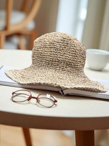قبعة شمس من الكروشيه من Boho Hemp ذات حافة سلكية - قبعة شاطئ صيفية مصنوعة يدويًا وصديقة للبيئة بحافة واسعة - قبعة مهرجان خفيفة الوزن وقابلة للتعبئة ومسامية للنساء طبيعية in Kuwait
