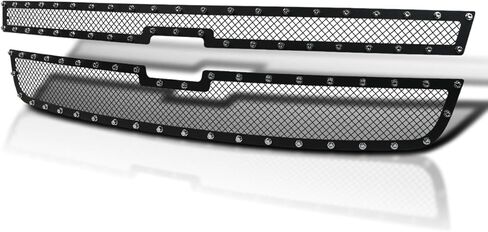 Spec-D Tuning Rivet Mesh Black Upper Grille Inserts 2Pc Compatible with 2005-2007 Chevy Silverado 1500 2500Hd 3500 in Saudi Arabia