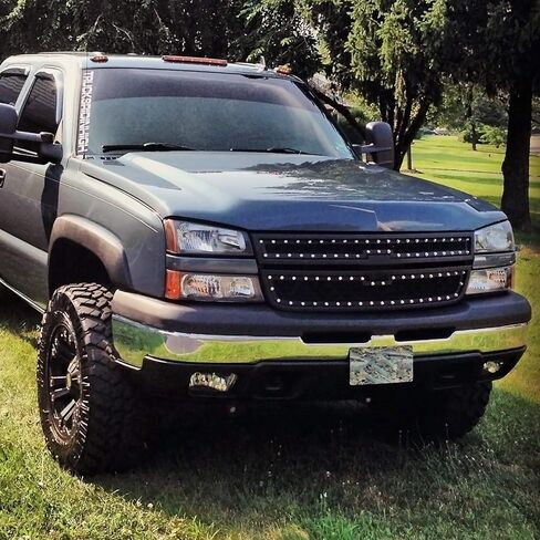 Spec-D Tuning Rivet Mesh Black Upper Grille Inserts 2Pc Compatible with 2005-2007 Chevy Silverado 1500 2500Hd 3500 in Saudi Arabia