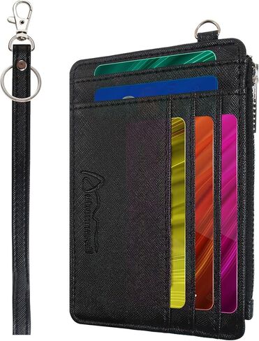 محفظة حامل بطاقة الائتمان RFID محفظة جلدية صغيرة للنساء محفظة صغيرة نحيفة بجيب أمامي للنساء (أزرق داكن) in Kuwait