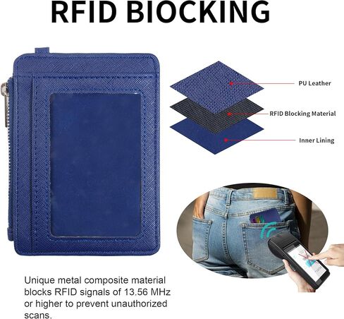 Credit Card Holder Wallet RFID Blocking Leather Small Wallet for Women Slim Minimalist Front Pocket Wristlet Wallets for Women （Navy Blue） in Saudi Arabia