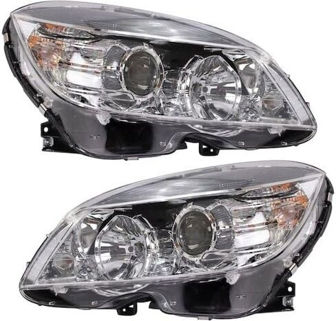 Headlight Set of 2 - Compatible with 2008-2011 Mercedes-Benz C300 (with Halogen Headlights) in Kuwait