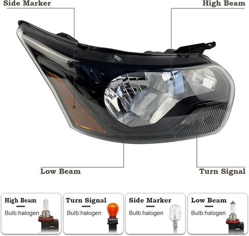 Pair Headlight Assembly Fit for 2015-2020 Ford Transit 150 250 350 Halogen Head Lamp Black Housing Left Driver and Right Passenger Side CK4Z13008G FO2503357 CK4Z13008F FO2502357 in Kuwait