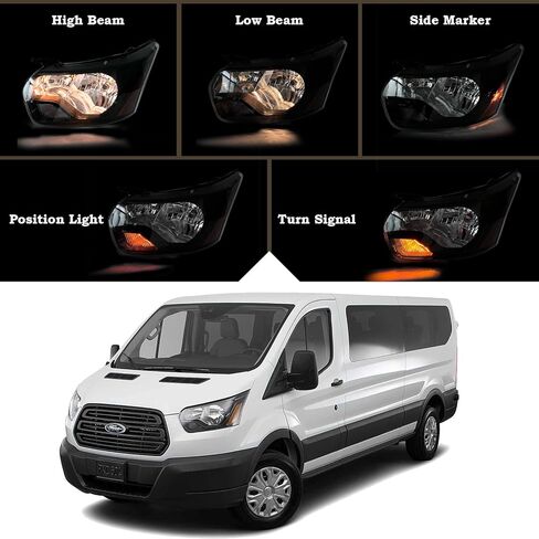 Pair Headlight Assembly Fit for 2015-2020 Ford Transit 150 250 350 Halogen Head Lamp Black Housing Left Driver and Right Passenger Side CK4Z13008G FO2503357 CK4Z13008F FO2502357 in Kuwait